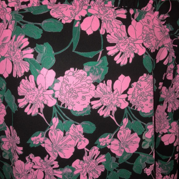 Floral Pink Black Ruffle Cold Shoulder Top Blouse - Picture 5 of 6